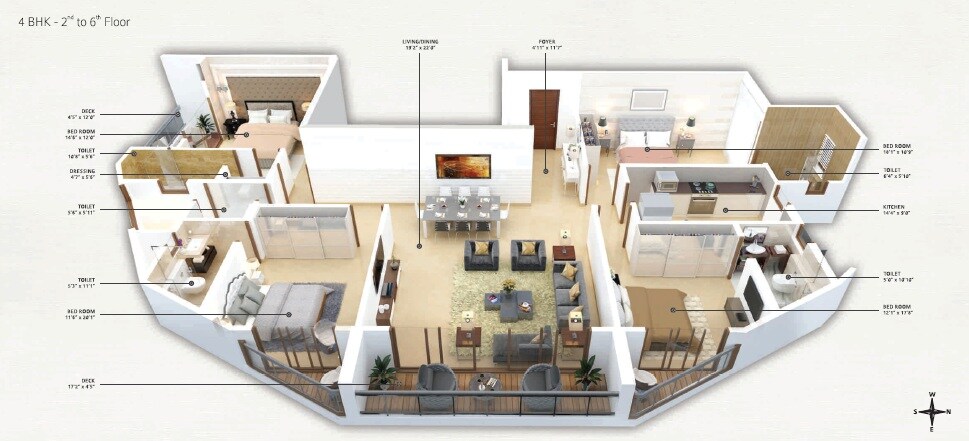 Floor plan of 4 BHK 2331 Sq. Ft. Apartment in Tridhaatu Aranya, Mumbai