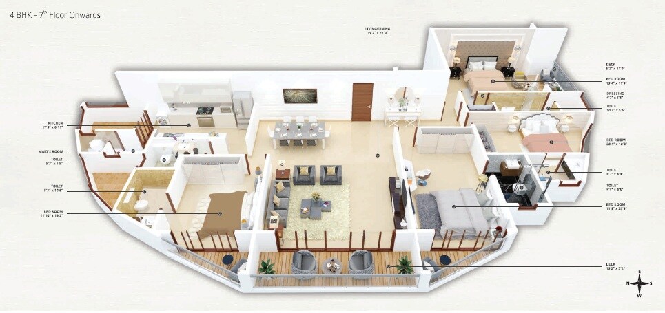 Floor plan of 4 BHK 1992 Sq. Ft. Apartment in Tridhaatu Aranya, Mumbai