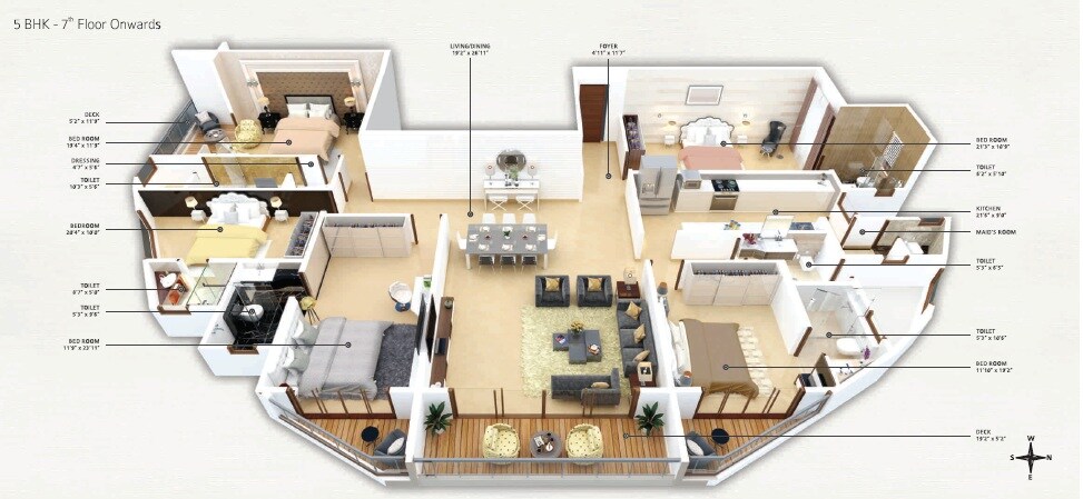 Floor plan of 5 BHK 2677 Sq. Ft. Apartment in Tridhaatu Aranya, Mumbai