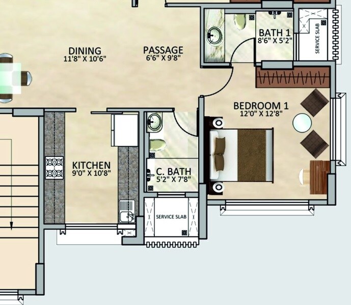 Floor plan of 1 BHK 711 Sq. Ft. Apartment in Tridhaatu Arista, Mumbai