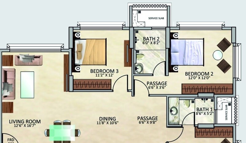 Floor plan of 2 BHK 739 Sq. Ft. Apartment in Tridhaatu Arista, Mumbai