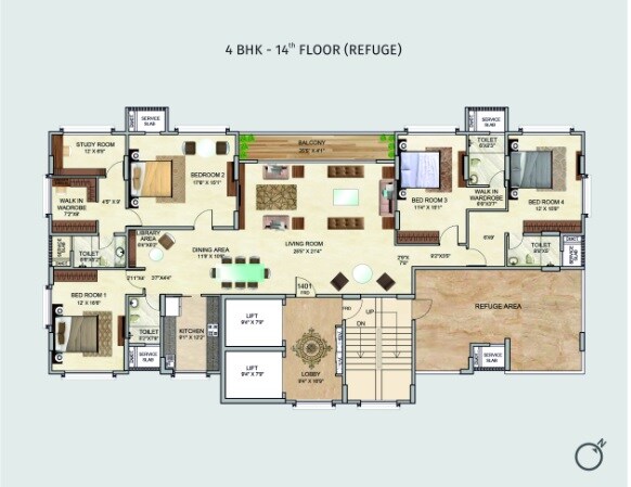Floor plan of 4 BHK 2280 Sq. Ft. Apartment in Tridhaatu Arista, Mumbai