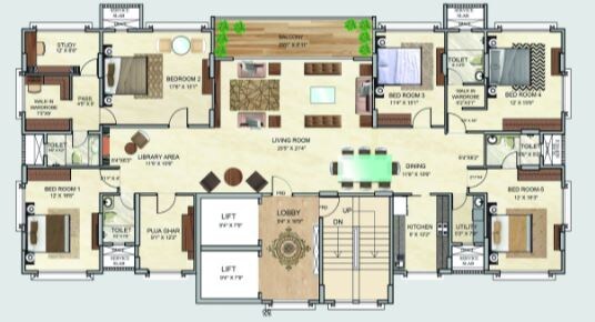 Floor plan of 5 BHK 2717 Sq. Ft. Apartment in Tridhaatu Arista, Mumbai