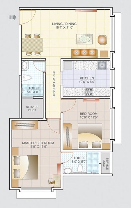 Floor plan of 2 BHK 743 Sq. Ft. Apartment in Tridhaatu Atharva Venkatesh Sadan, Mumbai