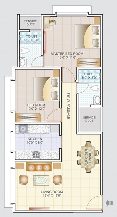 2 BHK 805 Sq. Ft. Apartment