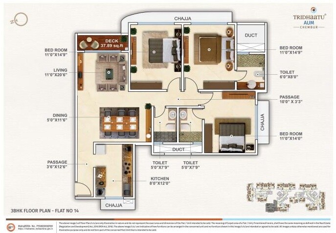 Floor plan of 3 BHK 1165 Sq. Ft. Apartment in Tridhaatu Aum, Mumbai