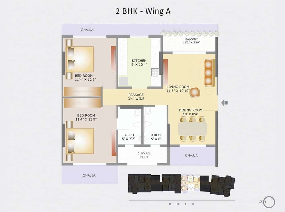 2 BHK 802 Sq. Ft. Apartment in Tridhaatu Harsh Aangan