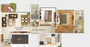Floor plan of 2 BHK 829 Sq. Ft. Apartment in Tridhaatu Kshitij, Mumbai
