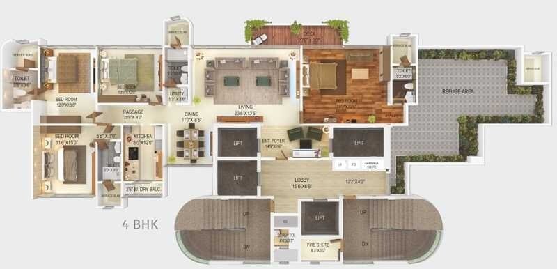 Floor plan of 4 BHK 1719 Sq. Ft. Apartment in Tridhaatu Kshitij, Mumbai