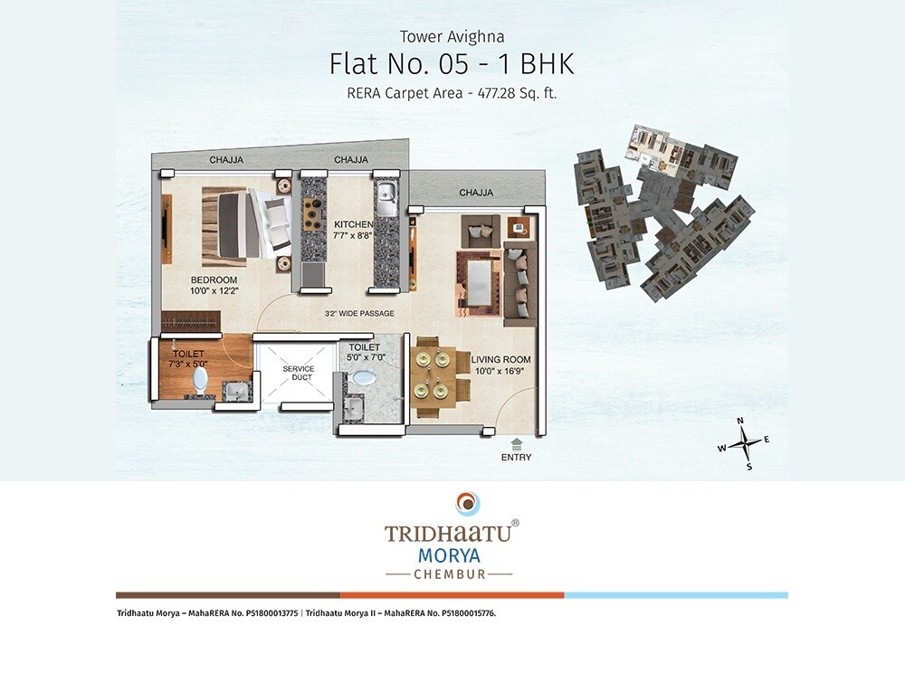 Floor plan of 1 BHK 477 Sq. Ft. Apartment in Tridhaatu Morya Phase 2, Mumbai