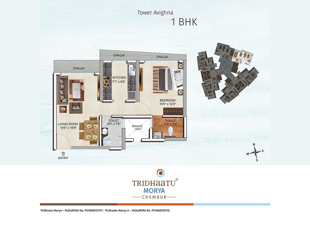 Floor plan of 1 BHK 518 Sq. Ft. Apartment in Tridhaatu Morya Phase 2, Mumbai