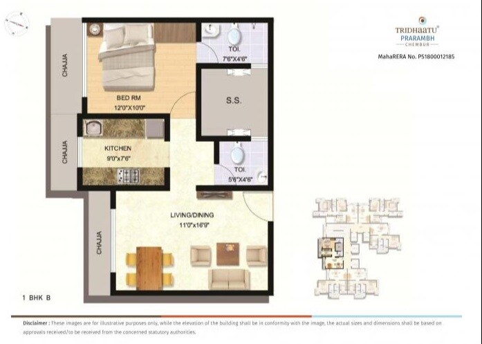 Floor plan of 1 BHK 492 Sq. Ft. Apartment in Tridhaatu Prarambh, Mumbai