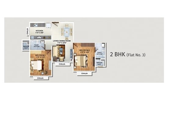 Floor plan of 2 BHK 741 Sq. Ft. Apartment in Tridhaatu Shobha Aayu, Mumbai