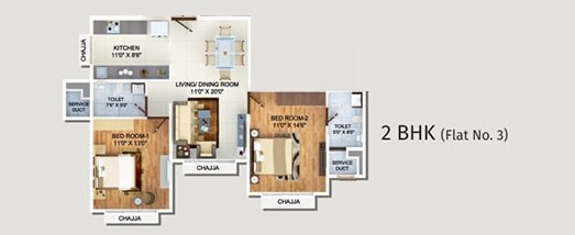Floor plan of 2 BHK 741 Sq. Ft. Apartment in Tridhatu Shobha Aayu, Mumbai