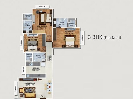 3 BHK 858 Sq. Ft. Apartment