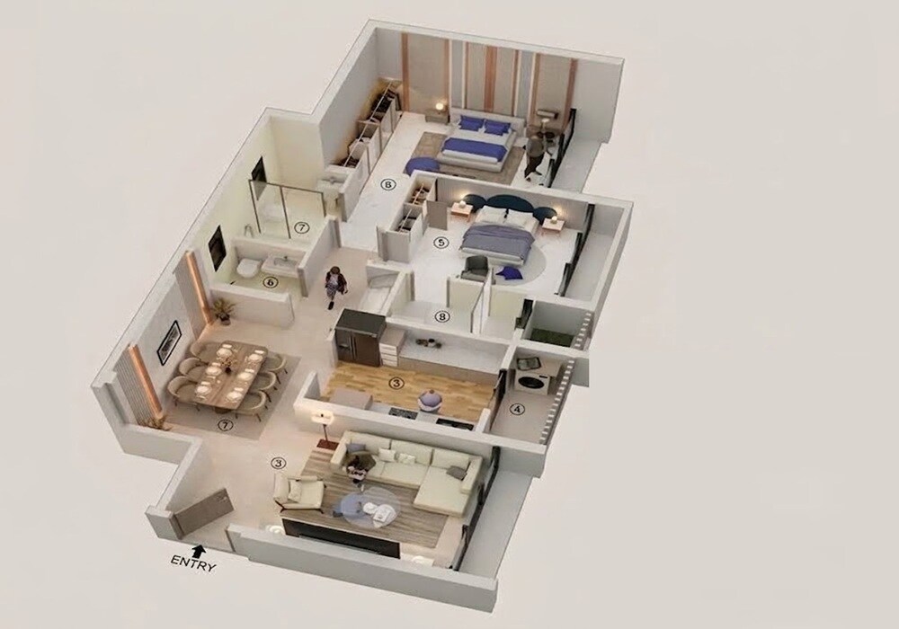 Floor plan of 2 BHK 849 Sq. Ft. Apartment in Trithiya Serenity, Mumbai