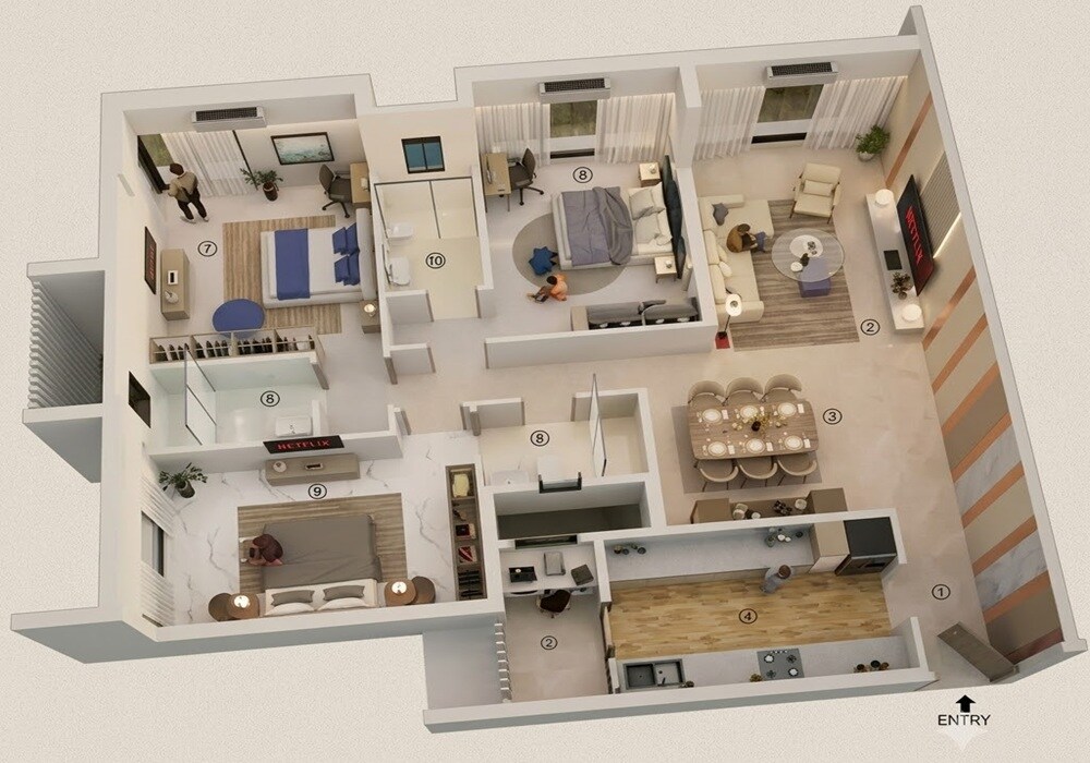 Floor plan of 3 BHK 1170 Sq. Ft. Apartment in Trithiya Serenity, Mumbai