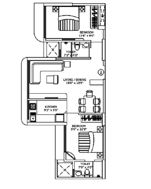 Floor plan of 2 BHK 620 Sq. Ft. Apartment in Triumph Siddhivinayak CHS, Mumbai