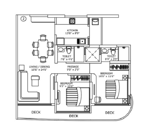 Floor plan of 2 BHK 980 Sq. Ft. Apartment in Triumph Siddhivinayak CHS, Mumbai