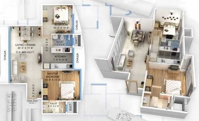 Floor plan of 2 BHK 450 Sq. Ft. Apartment in Triveni Contour, Mumbai