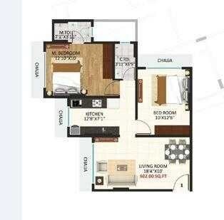 Floor plan of 2 BHK Apartment - 615 sq. ft. in Triveni Eden, Mumbai