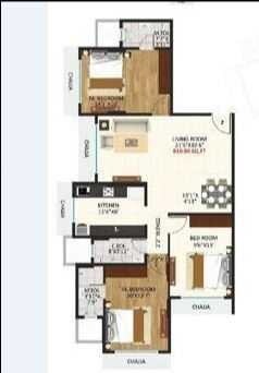 Floor plan of 3 BHK Apartment - 816 sq. ft. in Triveni Eden, Mumbai