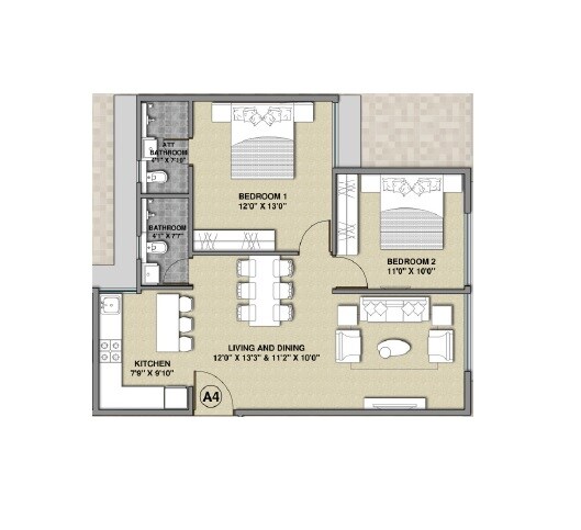 Floor plan of 2 BHK 597 Sq. Ft. Apartment in Tru Spectrum Life, Mumbai