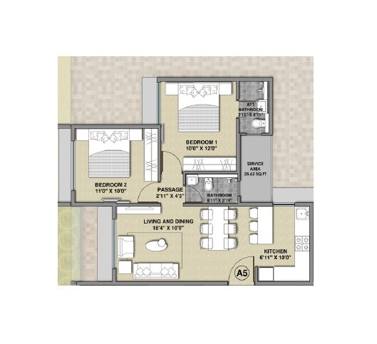 Floor plan of 2 BHK 721 Sq. Ft. Apartment in Tru Spectrum Life, Mumbai