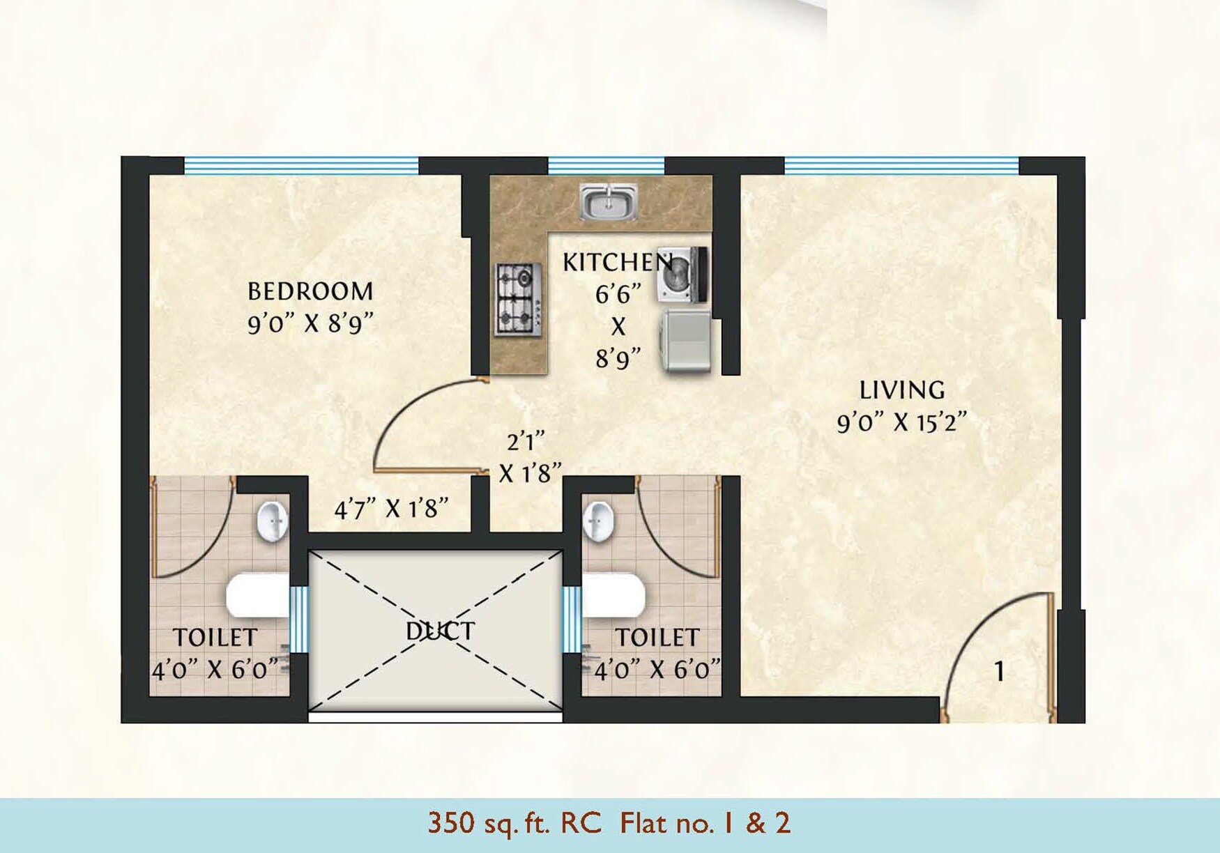 Floor plan of 1 BHK 350 Sq. Ft. Apartment in Truearth Vedaa, Mumbai