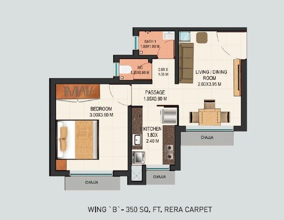 Floor plan of 1 BHK 350 Sq. Ft. Apartment in Truearth View, Mumbai