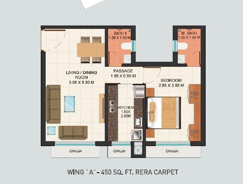 Floor plan of 1 BHK 450 Sq. Ft. Apartment in Truearth View, Mumbai