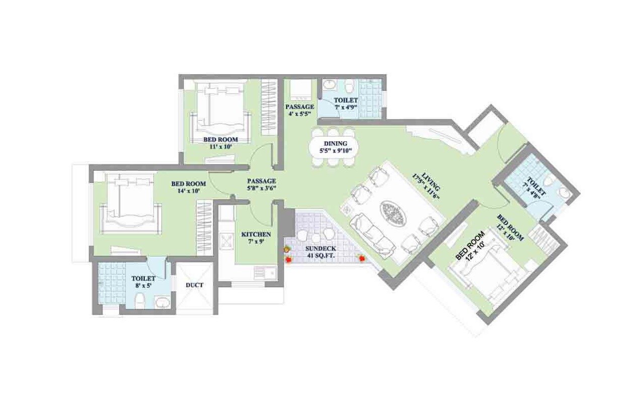 3 BHK 974 Sq. Ft. Apartment