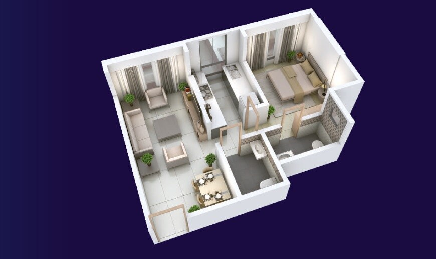 Floor plan of 1 BHK 446 Sq. Ft. Apartment in UCC Aadityaraj Star, Mumbai