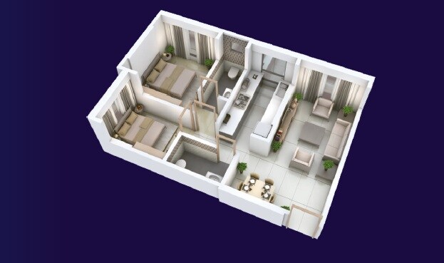 Floor plan of 1 BHK 560 Sq. Ft. Apartment in UCC Adityaraj Star, Mumbai