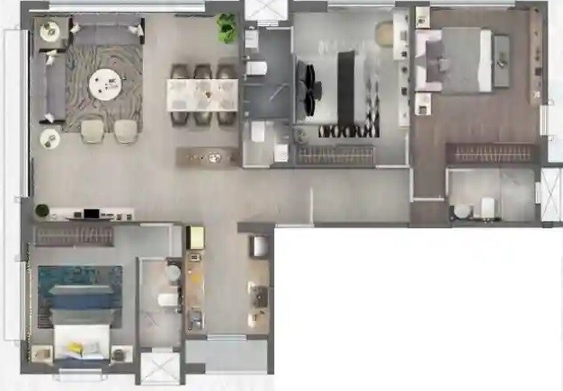 Floor plan of 3 BHK 1190 Sq. Ft. Apartment in UCT Unique Exotica, Mumbai