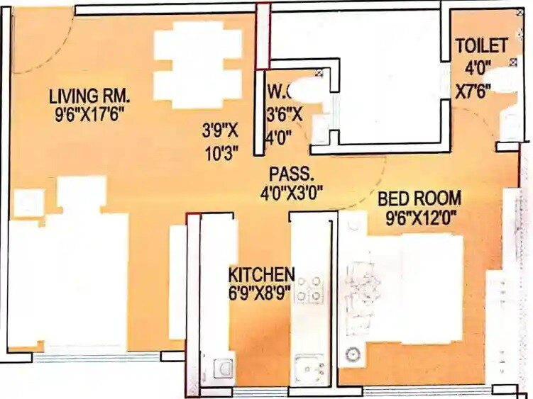 Floor plan of 1 BHK 460 Sq. Ft. Apartment in Ufasa Fortune Star, Mumbai