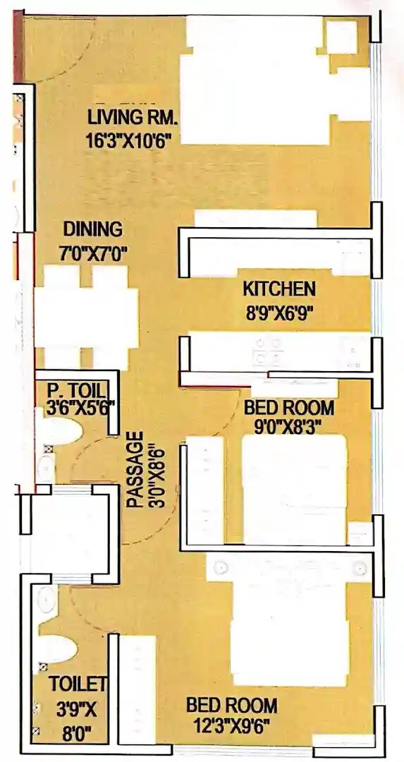 Floor plan of 2 BHK 650 Sq. Ft. Apartment in Ufasa Fortune Star, Mumbai