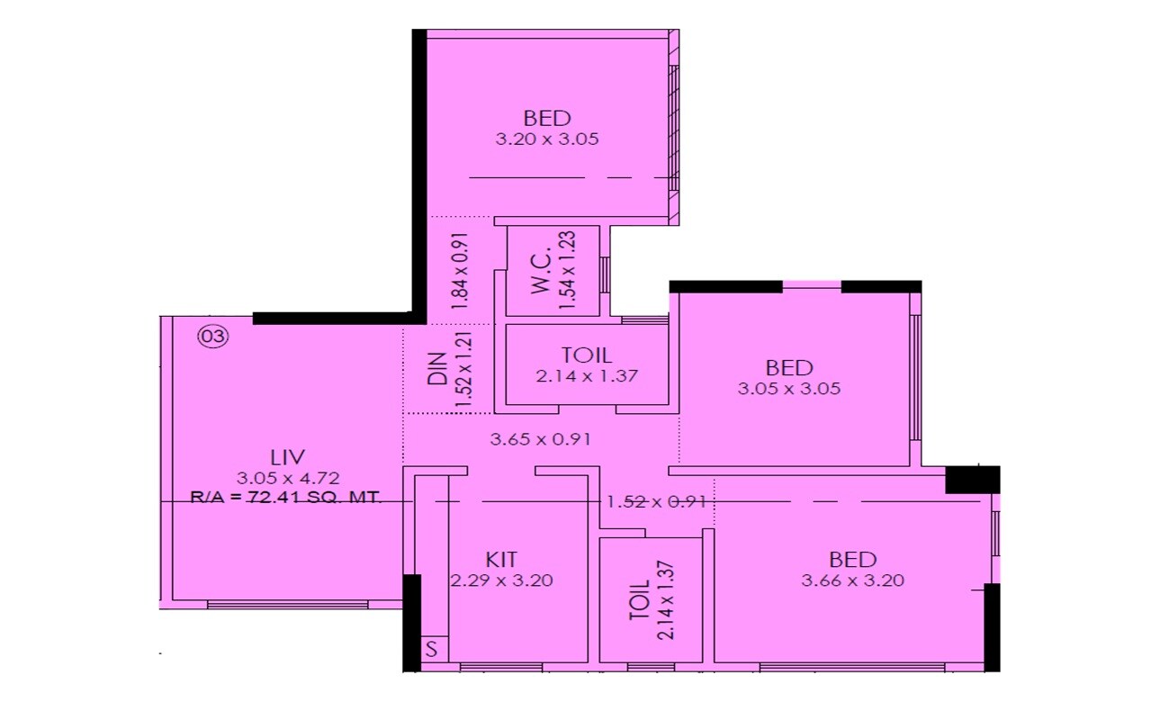 Floor plan of 3 BHK 779 Sq. Ft. Apartment in UK Christina Apartment, Mumbai