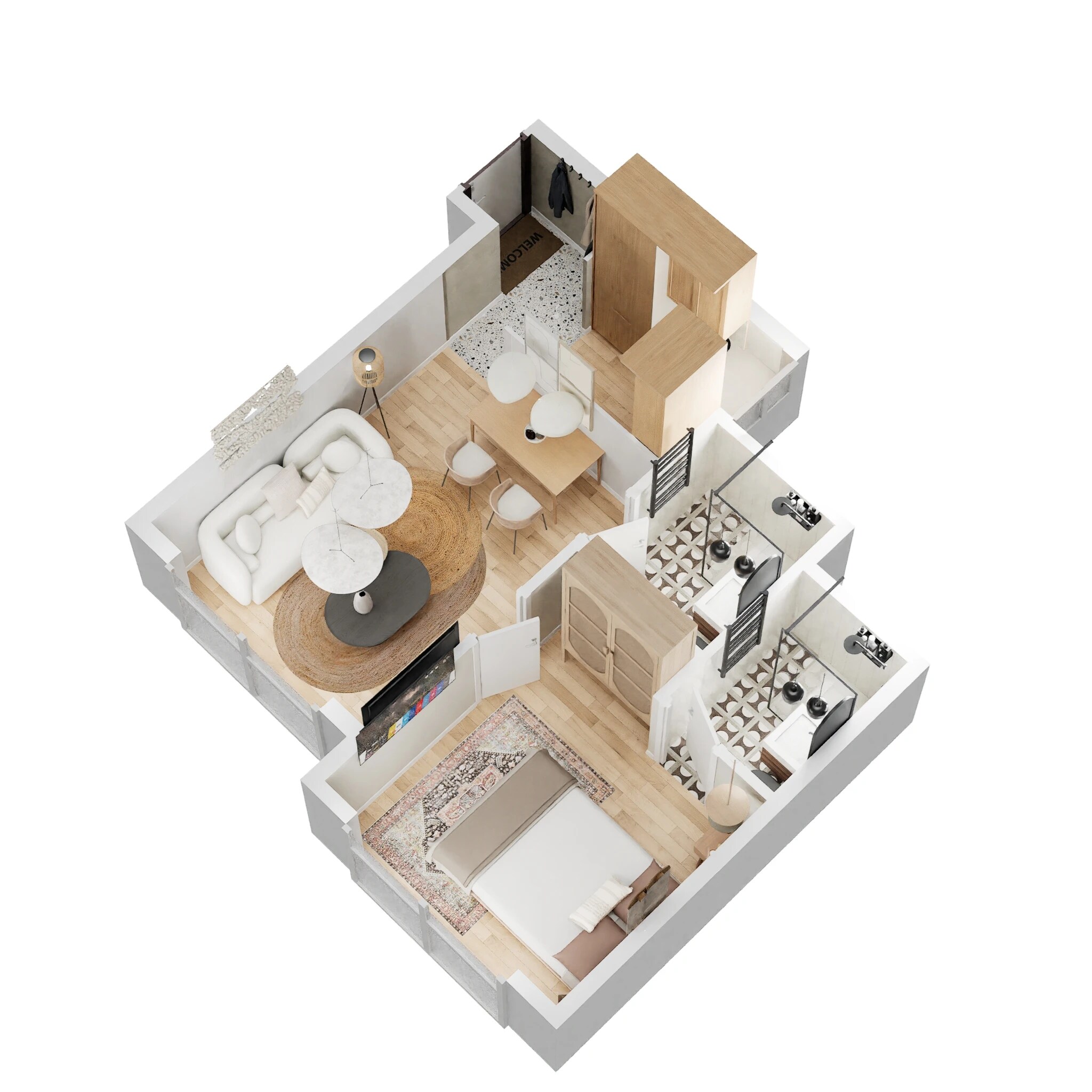 Floor plan of 1 BHK 345 Sq. Ft. Apartment in UK Iona, Mumbai