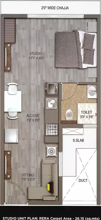 Floor plan of 281 Sq. Ft. Studio in UK Iridium, Mumbai
