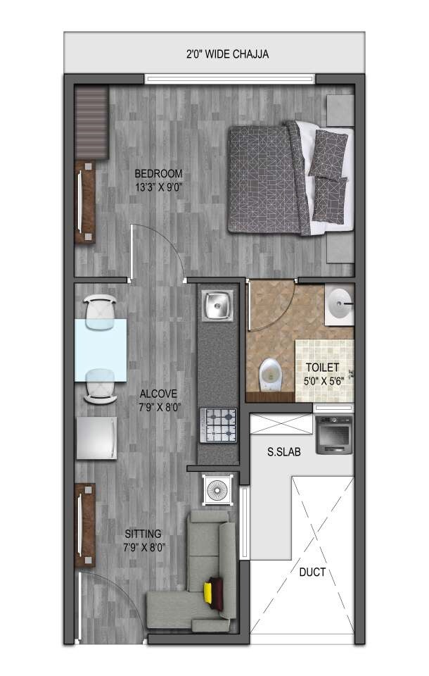 Floor plan of 281 Sq. Ft. Studio in UK Iridium Tower 2, Mumbai
