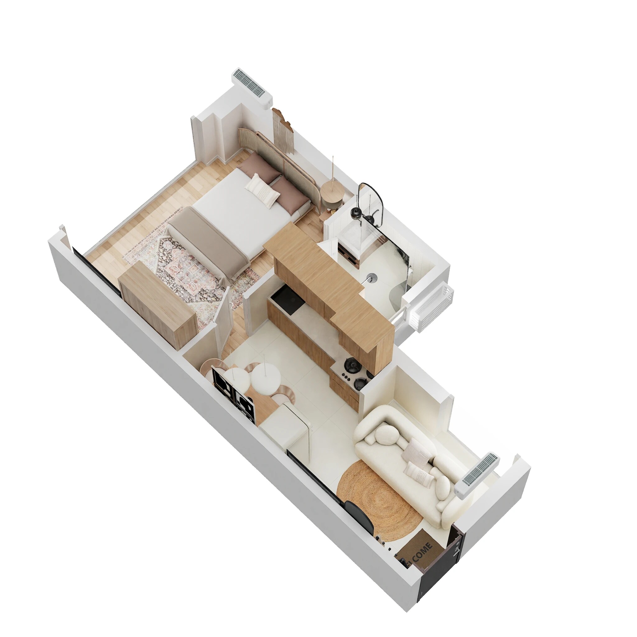 Floor plan of 1 BHK 312 Sq. Ft. Apartment in UK Luxecity, Mumbai
