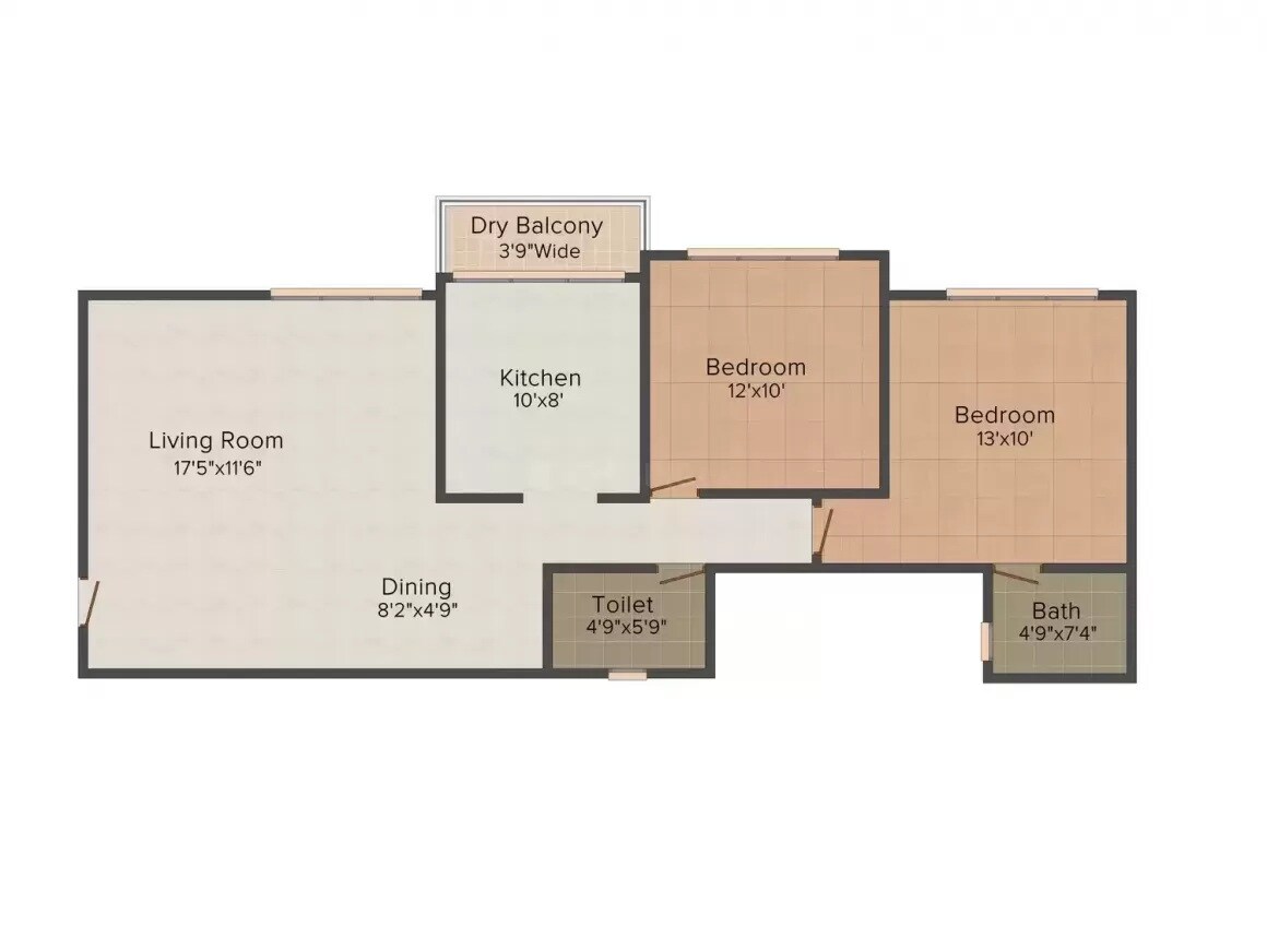 Floor plan of 2 BHK 712 Sq. Ft. Apartment in UK Sangfroid, Mumbai