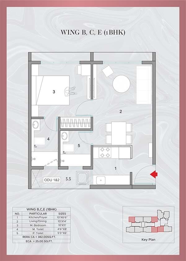 Floor plan of 1 BHK 407 Sq. Ft. Apartment in UK Shivsai CHS, Mumbai