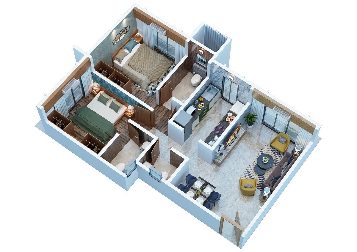 Floor plan of 2 BHK 660 Sq. Ft. Apartment in Umair Ayesha Heights, Mumbai