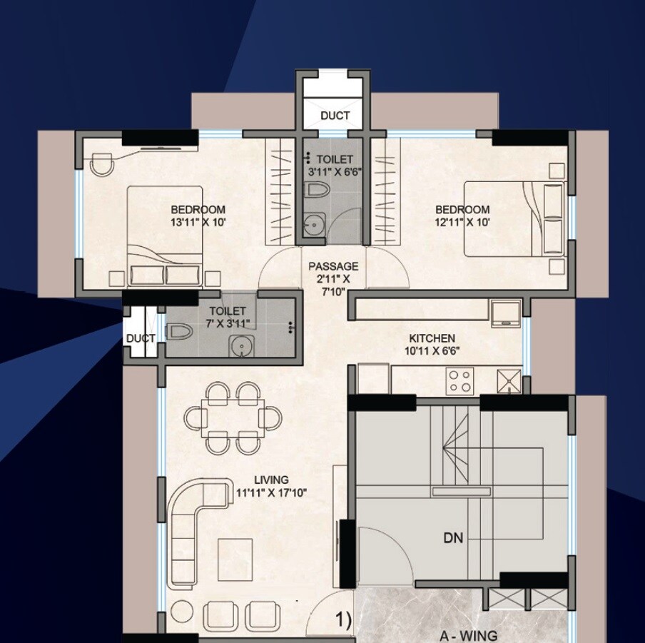 Floor plan of 2 BHK 653 Sq. Ft. Apartment in Umang Shastri Nagar West View CHS, Mumbai