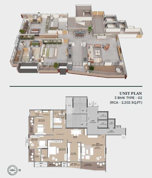 Floor plan of 3 BHK 2202 Sq. Ft. Apartment in Ummang 45th Marine, Mumbai