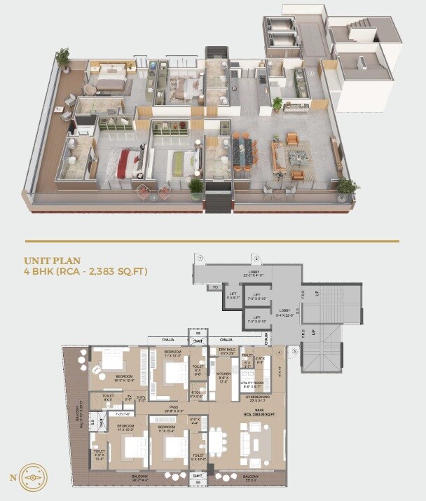 Floor plan of 4 BHK 2383 Sq. Ft. Apartment in Ummang 45th Marine, Mumbai