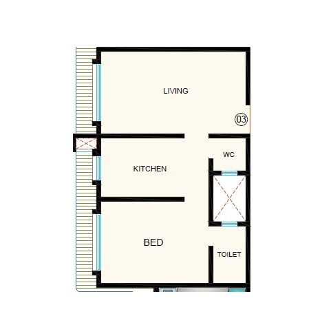 Floor plan of 1 BHK 455 Sq. Ft. Apartment in Unique Abode, Mumbai