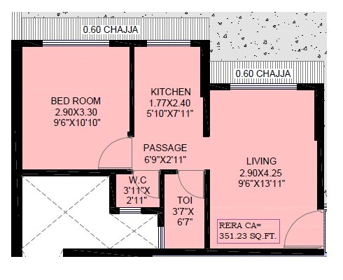 Floor plan of 1 BHK 351 Sq. Ft. Apartment in Unique Prestige, Mumbai